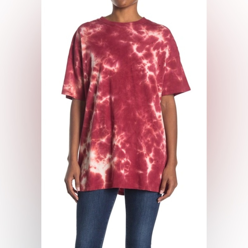 Double Zero Toe Die Distressed Oversized T-Shirt Maroon Size S